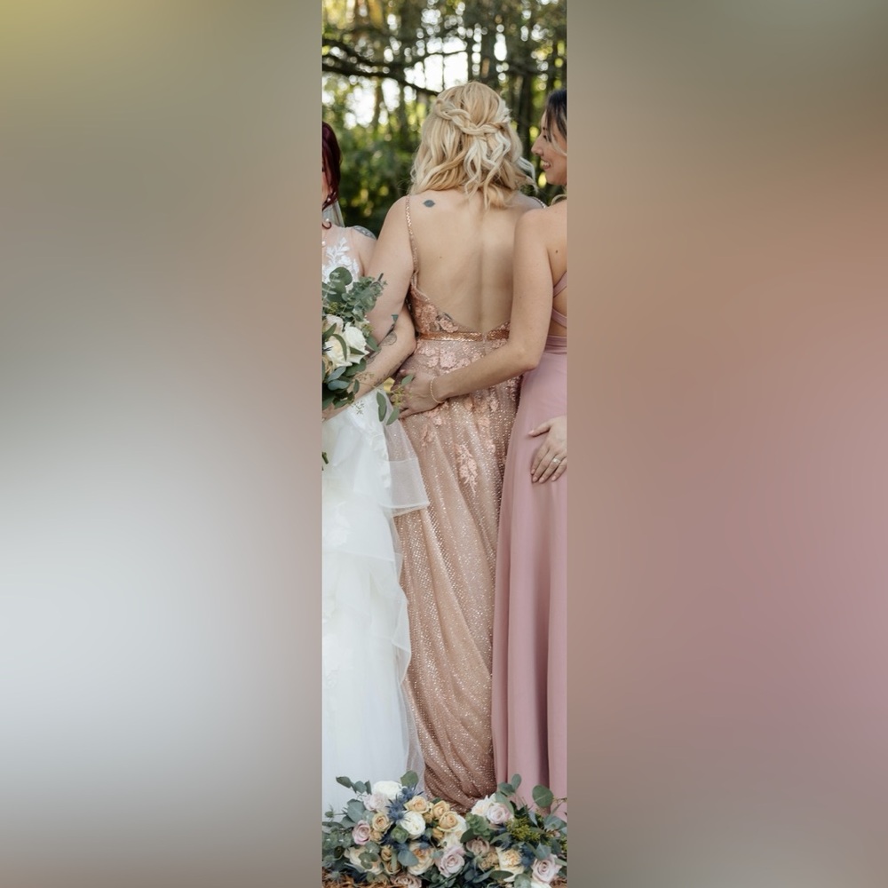 Jovani Women's Formal Dress Size 6 Pink Rose Gold Sequined Tulle Backless Gown - Picture 11 of 11
